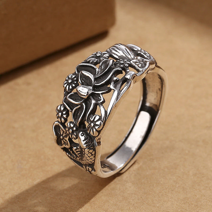 Anello dell'illuminazione con simbolo di loto e pesce koi Buddha Stones