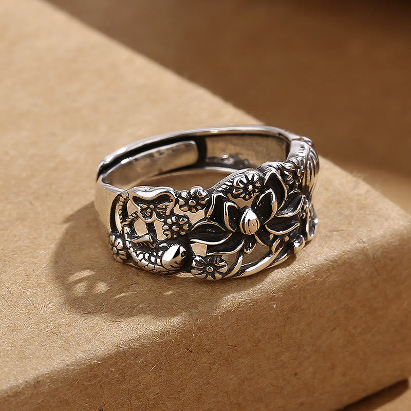 Anello dell'illuminazione con simbolo di loto e pesce koi Buddha Stones
