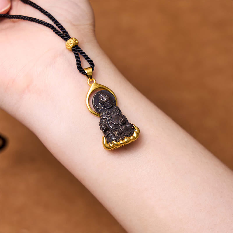 Buddha Stones Tibetano Giallo Jambhala Giallo Dio della Ricchezza Buddha Serenità Collana Pendente - image 1