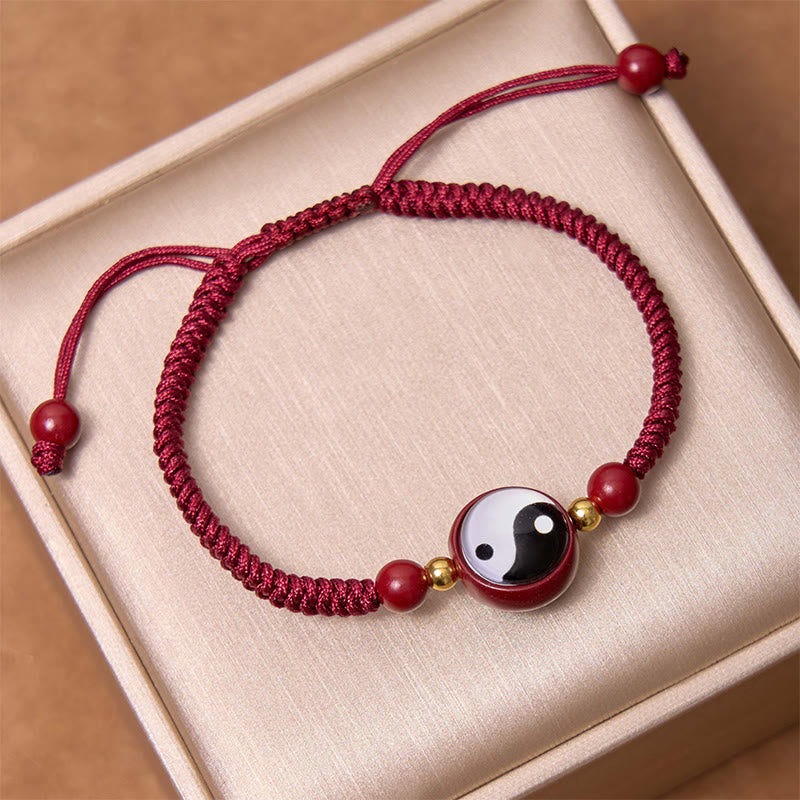 Buddha Stones, Cinabro della Fortuna, Filo Rosso, Simbolo Yin Yang, Braccialetto di Benedizione Bagua