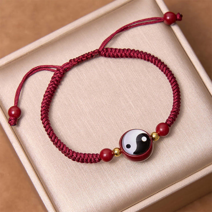 Buddha Stones, Cinabro della Fortuna, Filo Rosso, Simbolo Yin Yang, Braccialetto di Benedizione Bagua