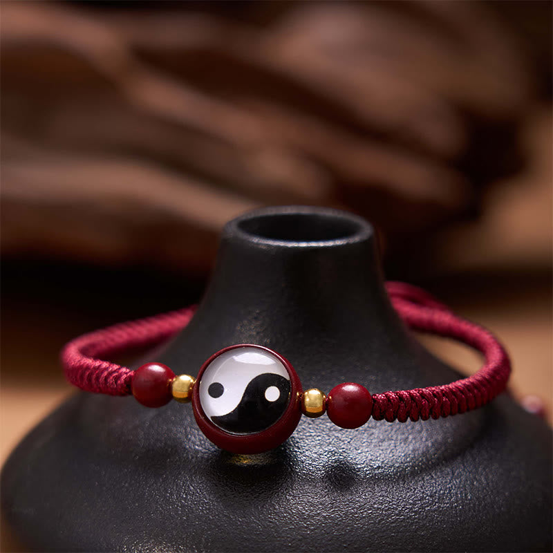 Buddha Stones, Cinabro della Fortuna, Filo Rosso, Simbolo Yin Yang, Braccialetto di Benedizione Bagua