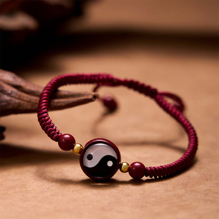Buddha Stones, Cinabro della Fortuna, Filo Rosso, Simbolo Yin Yang, Braccialetto di Benedizione Bagua