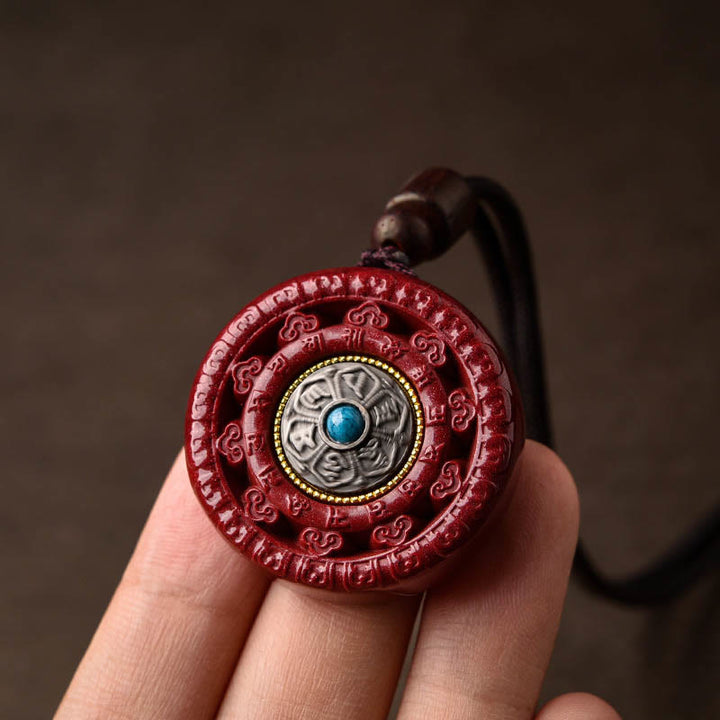 Buddha Stones Cinabro Om Mani Padme Hum Benedizione Collana girevole Ciondolo Portachiavi - image 9