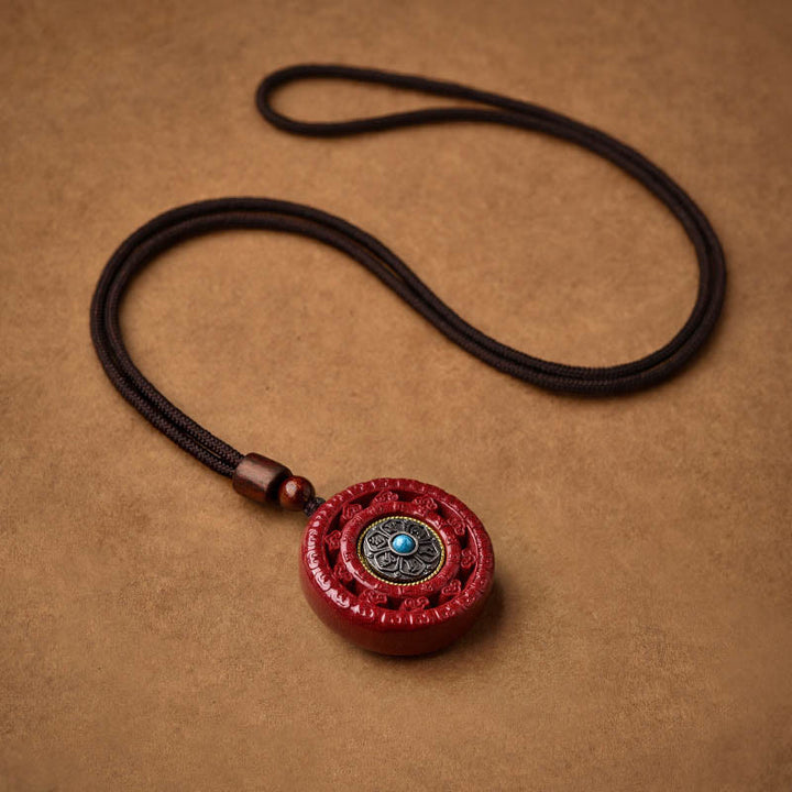 Buddha Stones Cinabro Om Mani Padme Hum Benedizione Collana girevole Ciondolo Portachiavi - image 11