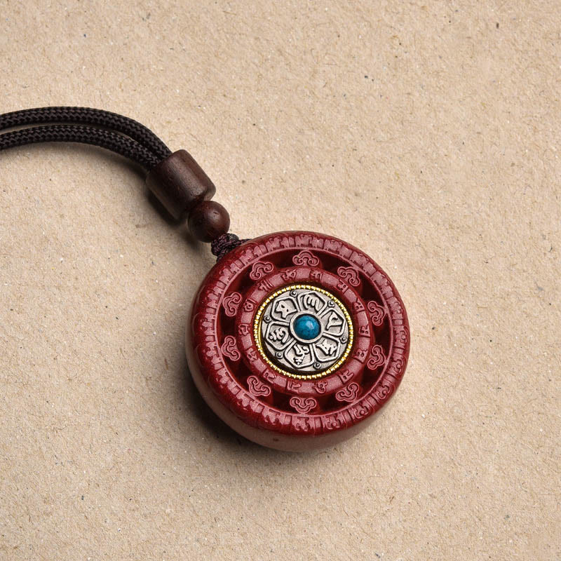 Buddha Stones Cinabro Om Mani Padme Hum Benedizione Collana girevole Ciondolo Portachiavi - Collana di cinabro - image 2