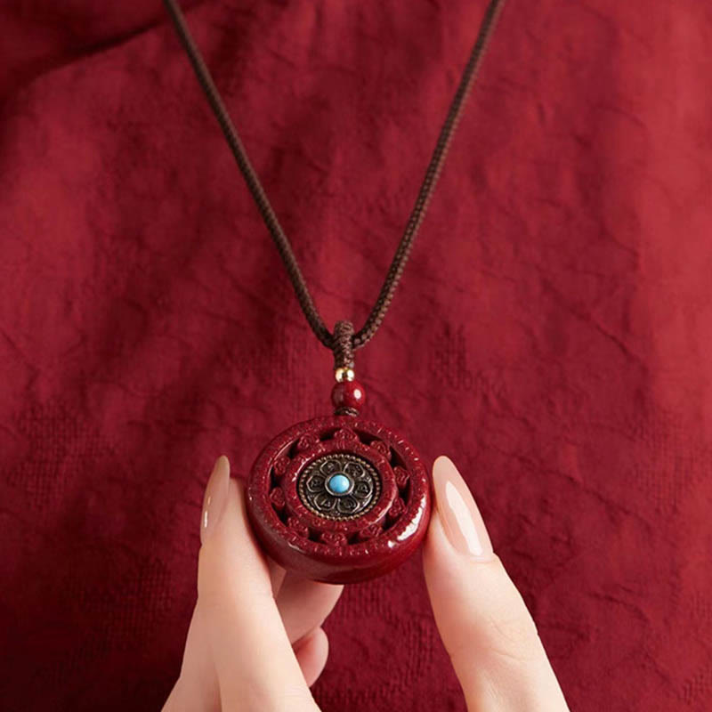 Buddha Stones Cinabro Om Mani Padme Hum Benedizione Collana girevole Ciondolo Portachiavi - image 8