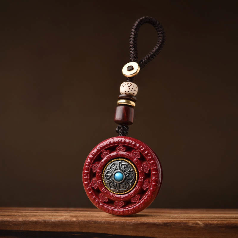 Buddha Stones Cinabro Om Mani Padme Hum Benedizione Collana girevole Ciondolo Portachiavi - image 15