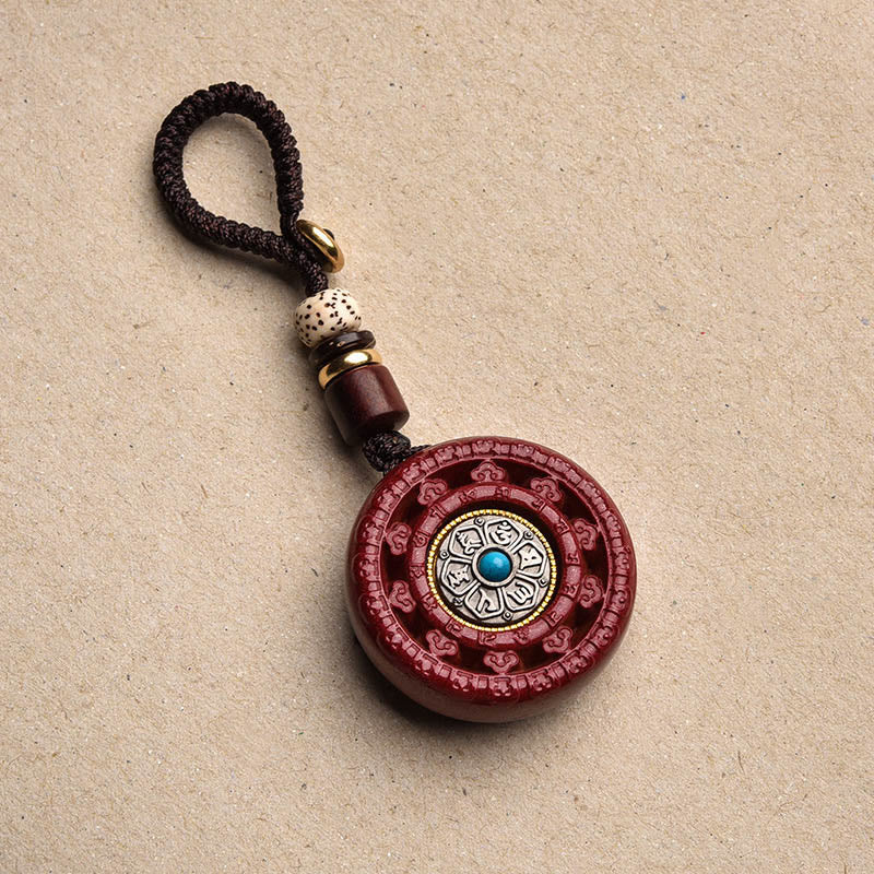 Buddha Stones Cinabro Om Mani Padme Hum Benedizione Collana girevole Ciondolo Portachiavi - Portachiavi in cinabro - image 14