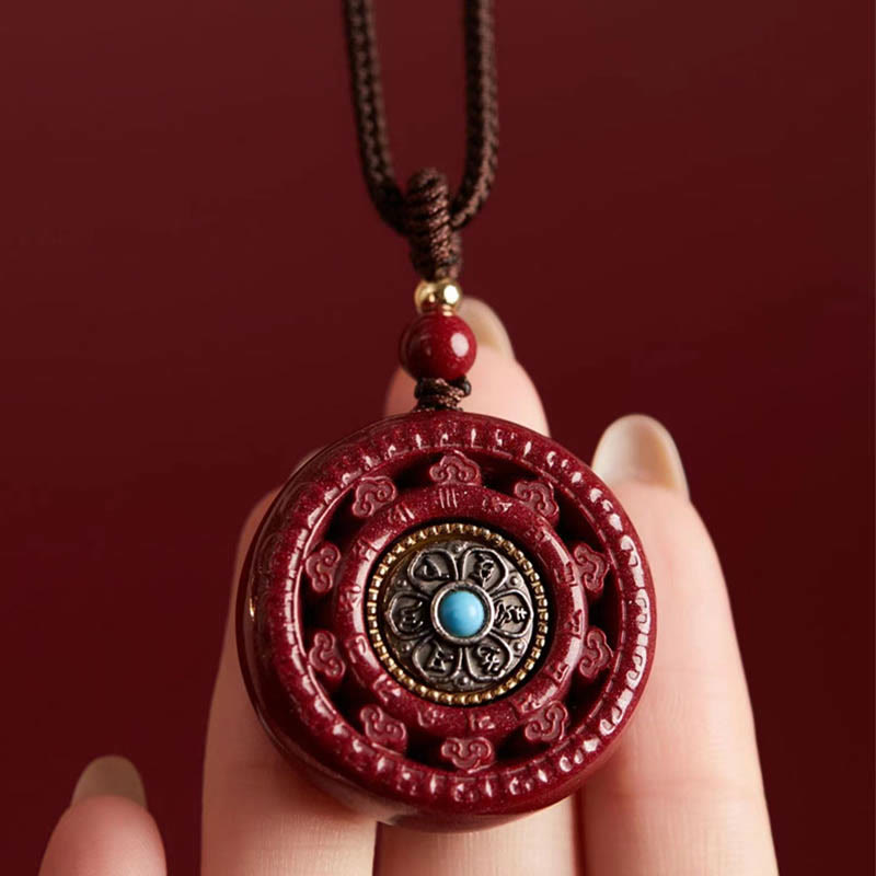 Buddha Stones Cinabro Om Mani Padme Hum Benedizione Collana girevole Ciondolo Portachiavi - image 3