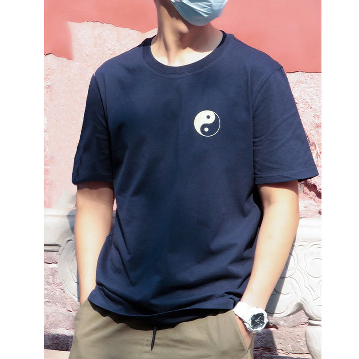 Buddha Stones Uomo Estate Girocollo Manica Corta Yin Yang Cotone T-Shirt