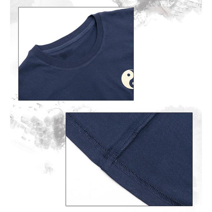 Buddha Stones Uomo Estate Girocollo Manica Corta Yin Yang Cotone T-Shirt