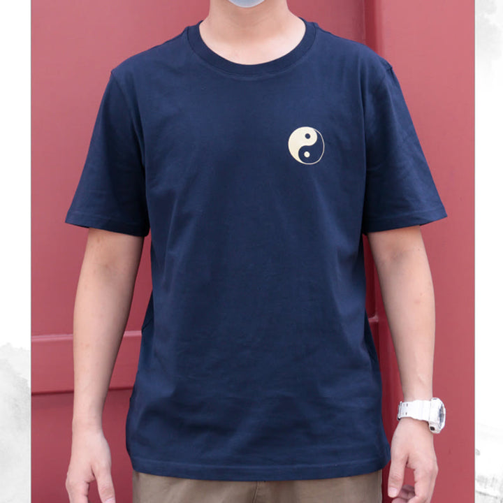Buddha Stones Uomo Estate Girocollo Manica Corta Yin Yang Cotone T-Shirt