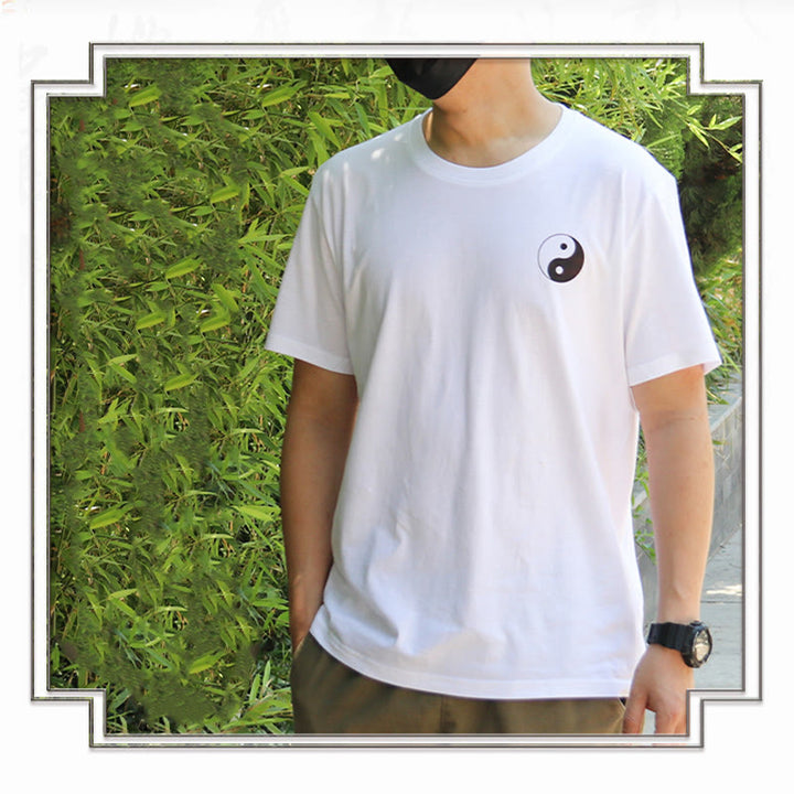 Buddha Stones Uomo Estate Girocollo Manica Corta Yin Yang Cotone T-Shirt