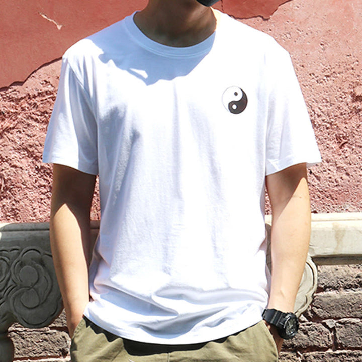 Buddha Stones Uomo Estate Girocollo Manica Corta Yin Yang Cotone T-Shirt