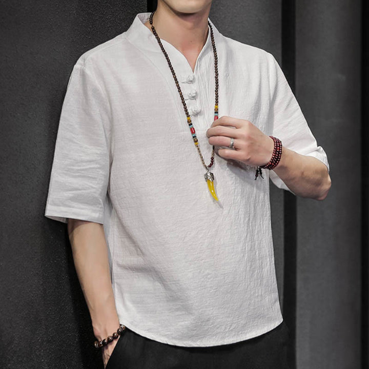 Camicia casual estiva a maniche corte in cotone con Buddha Stones, abbigliamento da uomo - image 7
