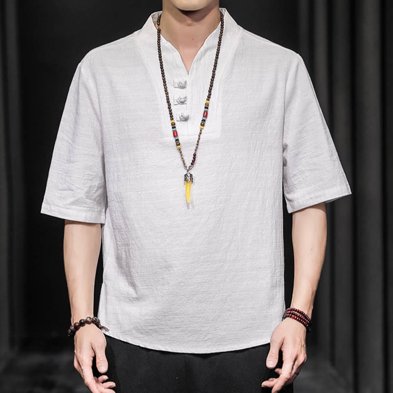 Camicia casual estiva a maniche corte in cotone con Buddha Stones, abbigliamento da uomo - image 2