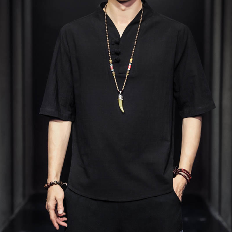 Camicia casual estiva a maniche corte in cotone con Buddha Stones, abbigliamento da uomo - image 9