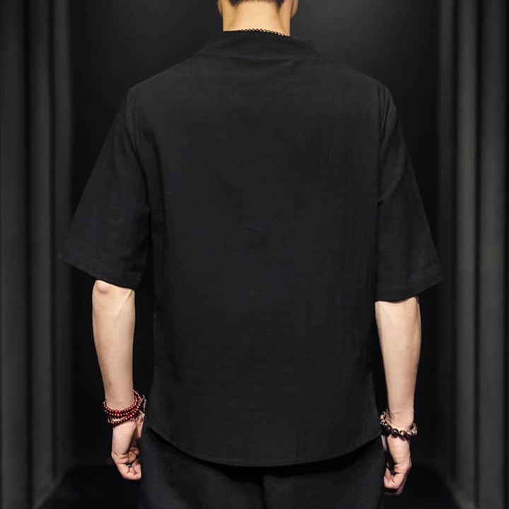 Camicia casual estiva a maniche corte in cotone con Buddha Stones, abbigliamento da uomo - image 10