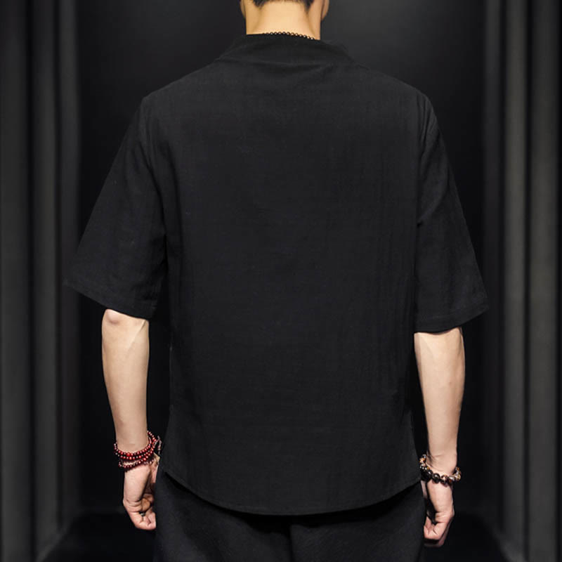 Camicia casual estiva a maniche corte in cotone con Buddha Stones, abbigliamento da uomo - image 10