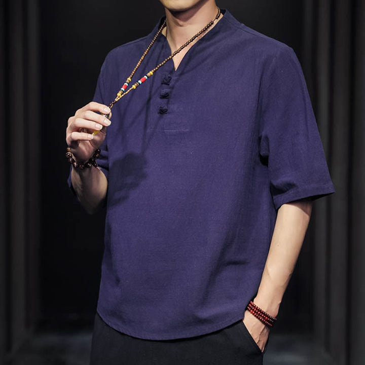 Camicia casual estiva a maniche corte in cotone con Buddha Stones, abbigliamento da uomo - image 27