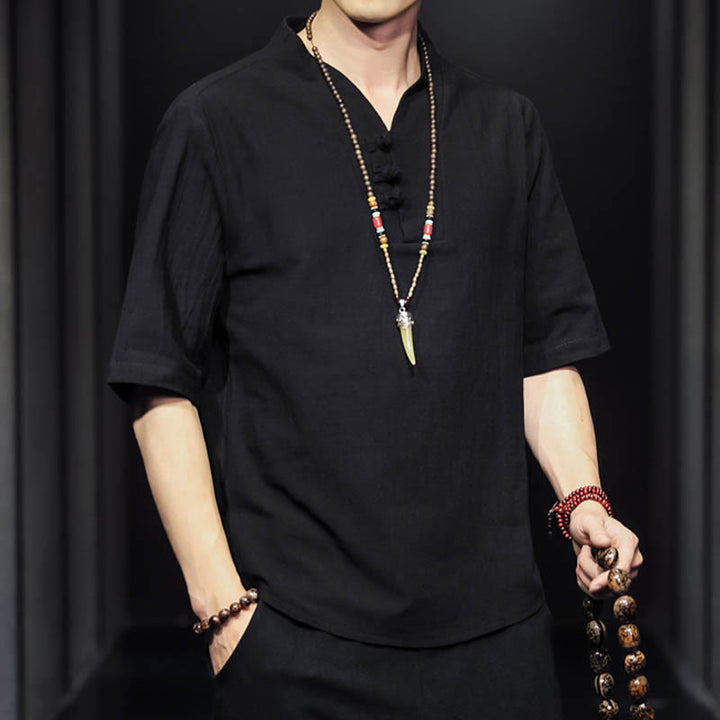 Camicia casual estiva a maniche corte in cotone con Buddha Stones, abbigliamento da uomo - image 13