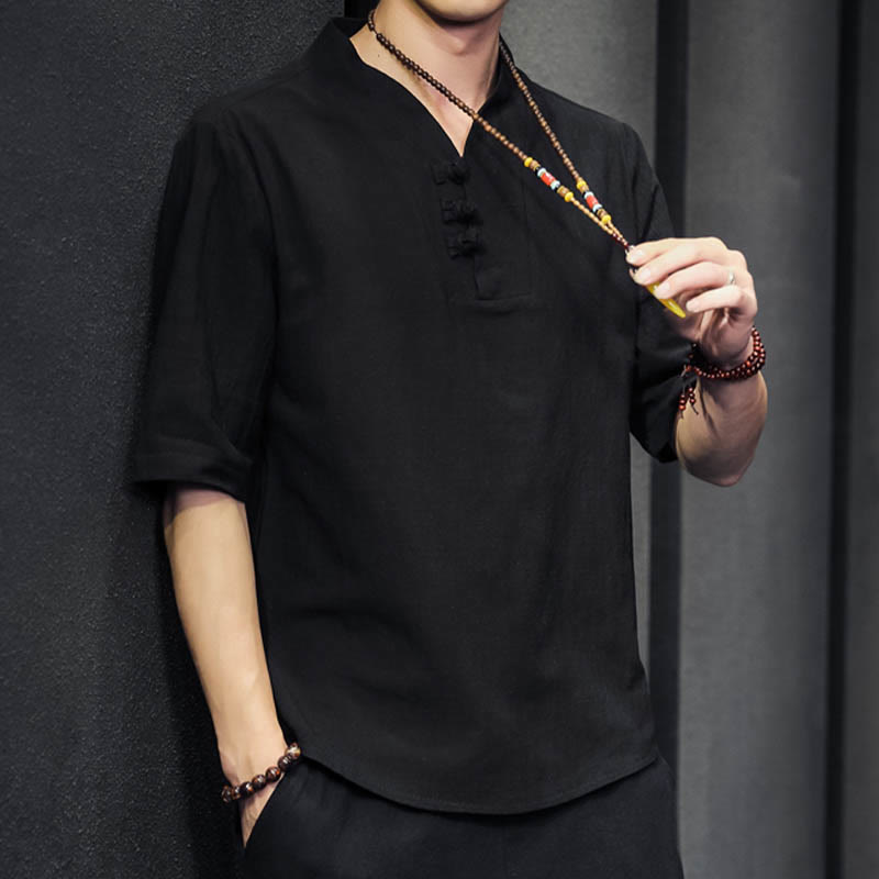 Camicia casual estiva a maniche corte in cotone con Buddha Stones, abbigliamento da uomo - image 15