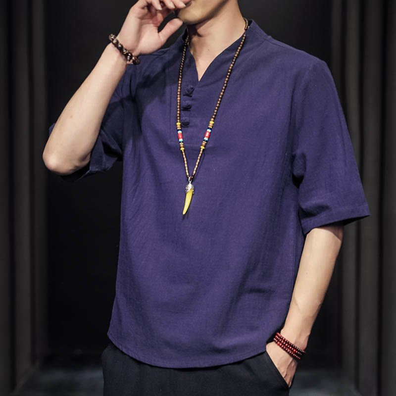 Camicia casual estiva a maniche corte in cotone con Buddha Stones, abbigliamento da uomo - image 28