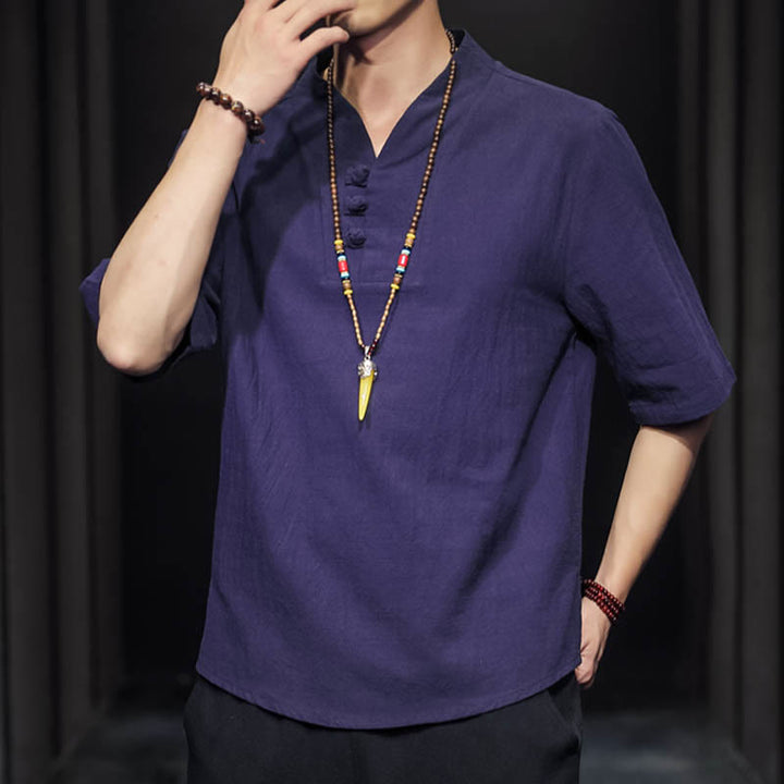 Camicia casual estiva a maniche corte in cotone con Buddha Stones, abbigliamento da uomo - image 30