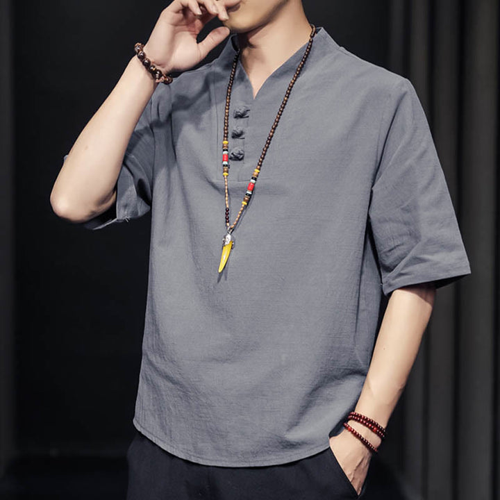 Camicia casual estiva a maniche corte in cotone con Buddha Stones, abbigliamento da uomo - image 21