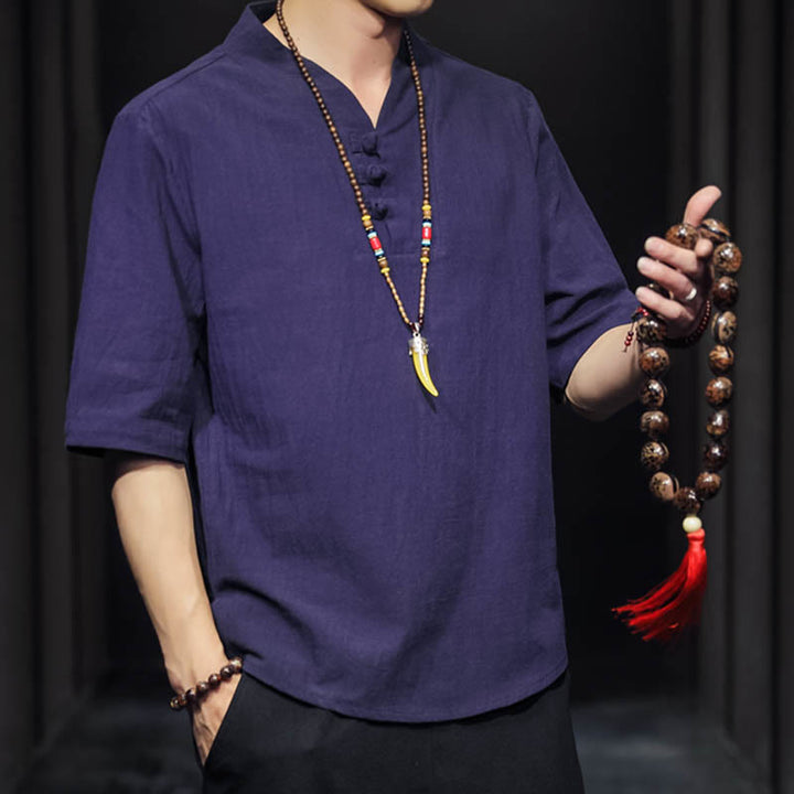 Camicia casual estiva a maniche corte in cotone con Buddha Stones, abbigliamento da uomo - image 31