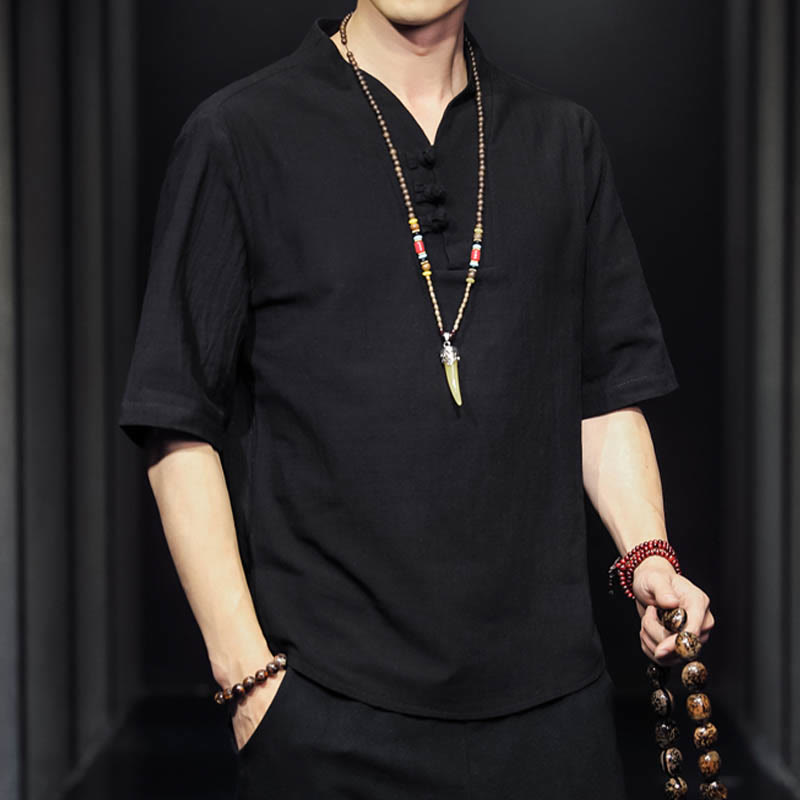 Camicia casual estiva a maniche corte in cotone con Buddha Stones, abbigliamento da uomo - image 13