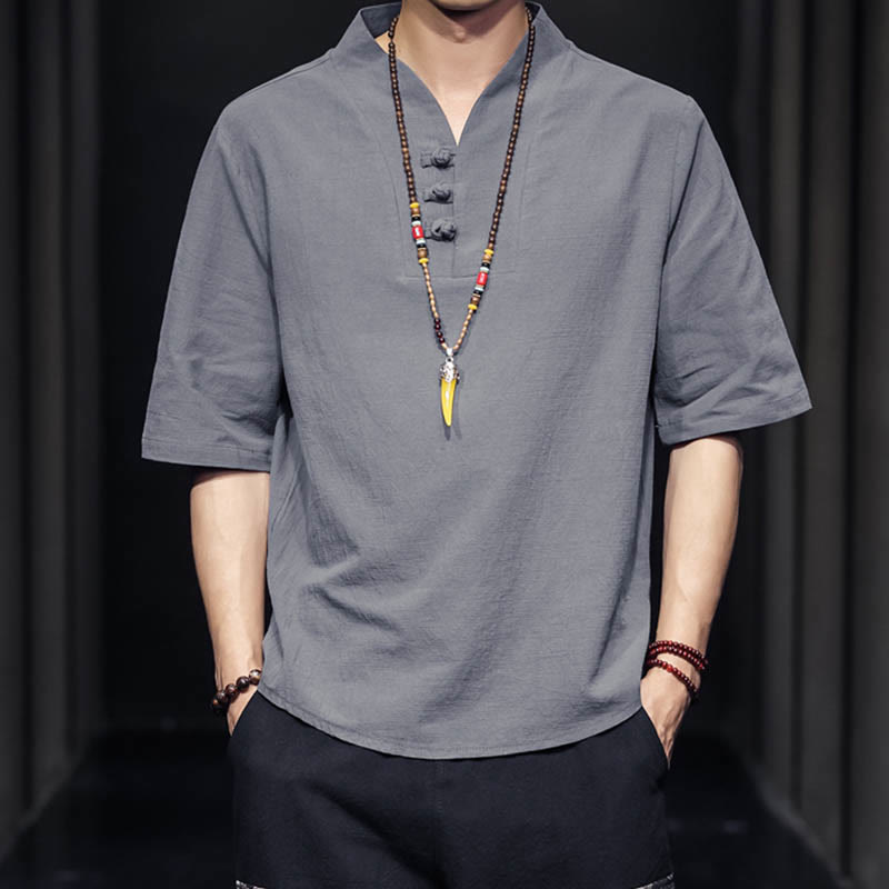 Camicia casual estiva a maniche corte in cotone con Buddha Stones, abbigliamento da uomo - image 17