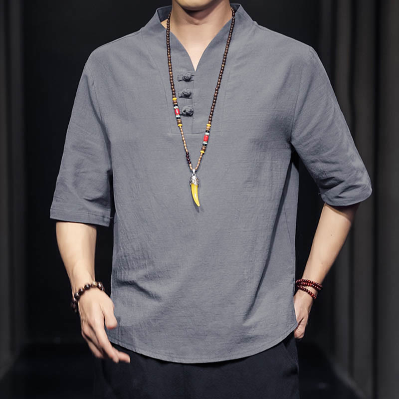 Camicia casual estiva a maniche corte in cotone con Buddha Stones, abbigliamento da uomo - image 20