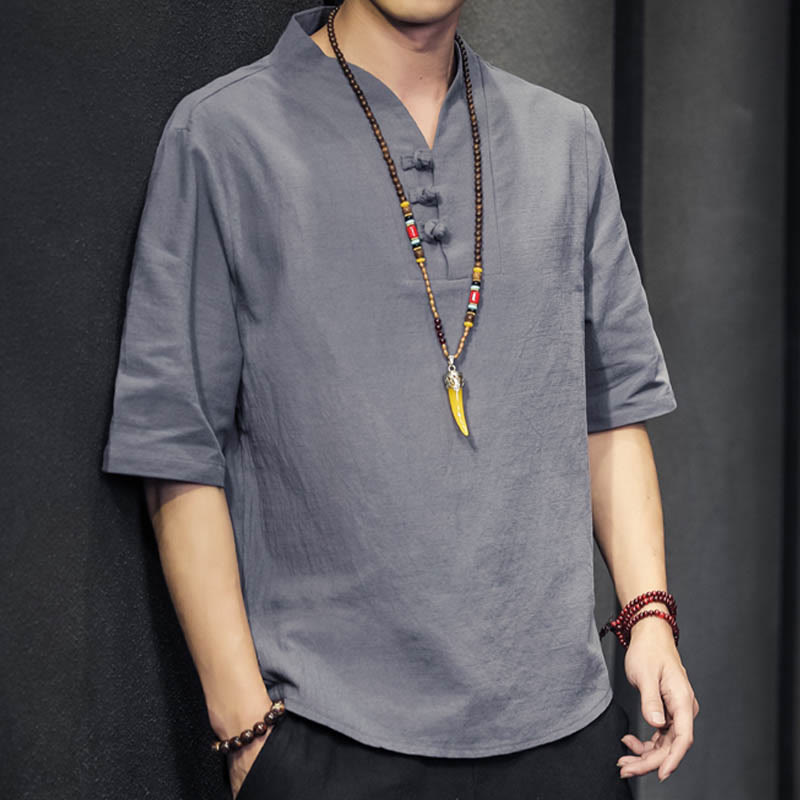 Camicia casual estiva a maniche corte in cotone con Buddha Stones, abbigliamento da uomo - image 19