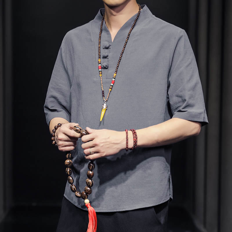 Camicia casual estiva a maniche corte in cotone con Buddha Stones, abbigliamento da uomo - image 22