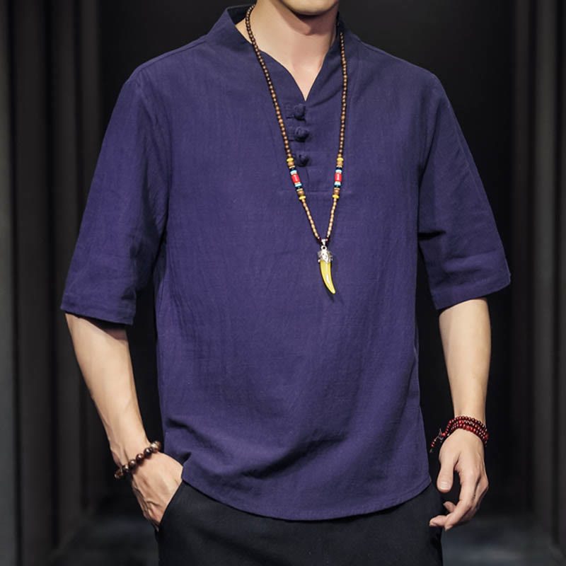 Camicia casual estiva a maniche corte in cotone con Buddha Stones, abbigliamento da uomo - image 25