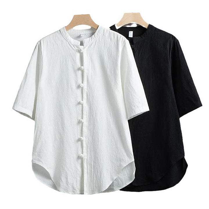 Camicia a maniche corte in cotone e lino con bottoni a rana, stile cinese, stile Buddha Stones - image 8