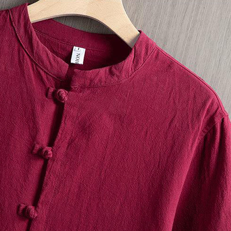 Camicia a maniche corte in cotone e lino con bottoni a rana, stile cinese, stile Buddha Stones - image 2