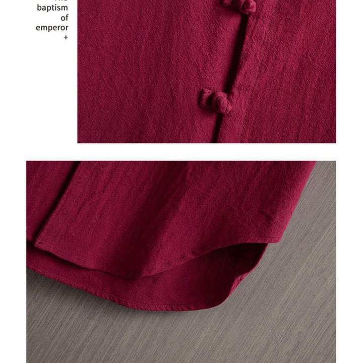 Camicia a maniche corte in cotone e lino con bottoni a rana, stile cinese, stile Buddha Stones - image 4