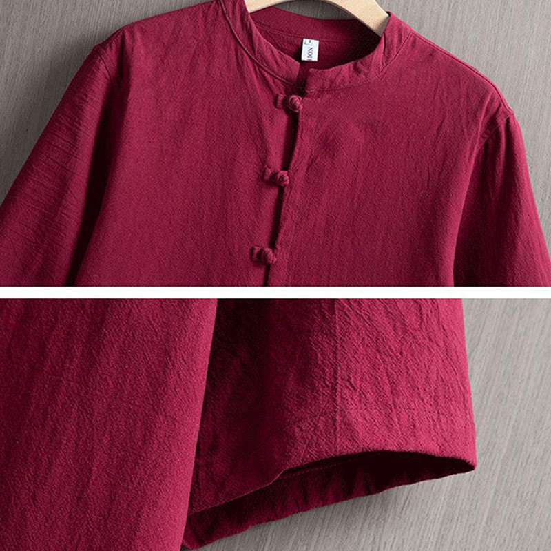 Camicia a maniche corte in cotone e lino con bottoni a rana, stile cinese, stile Buddha Stones - image 3