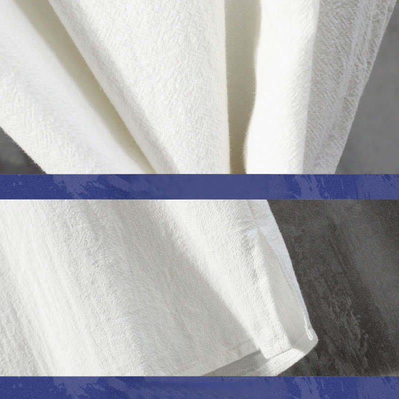 Buddha Stones Frog-Button Tinta Unita Cinese Tang Suit Mezza Manica Camicia Lino Abbigliamento Uomo - image 3