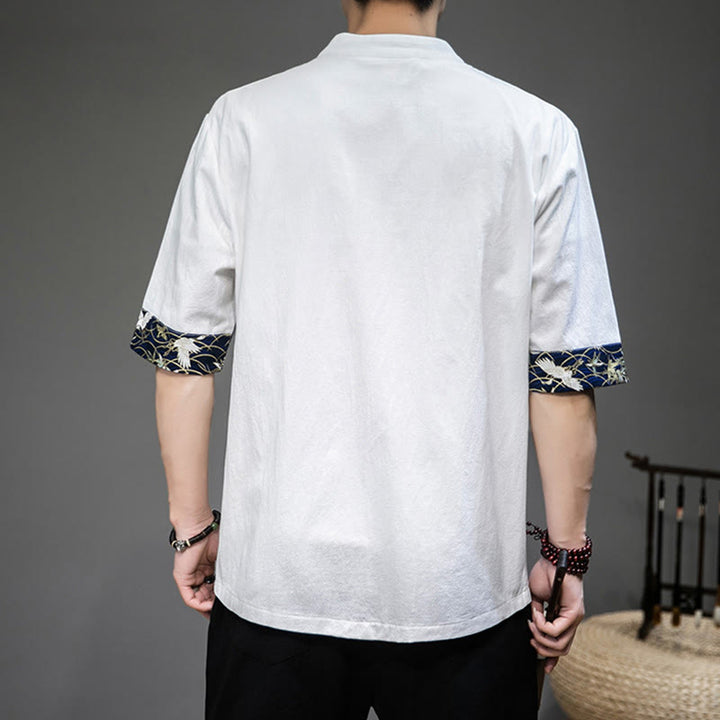 Camicia a maniche corte con Buddha Stones , in lino, con bottoni a rana, stile cinese Tang, abbigliamento da uomo - image 1
