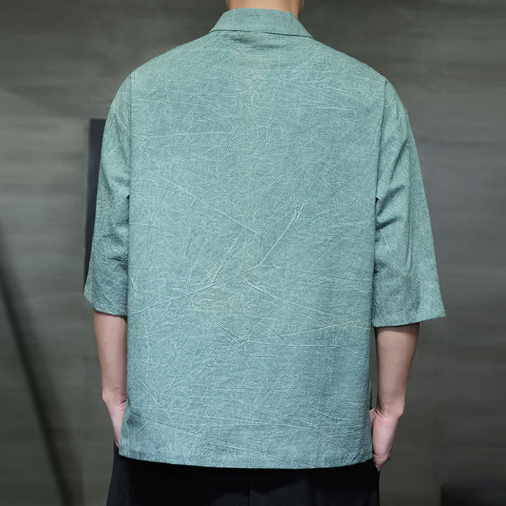 Camicia in cotone e lino a mezza manica con bottoni cinesi a forma di rana da uomo Buddha Stones - image 7