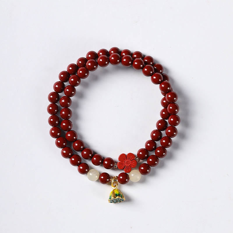 Braccialetto di benedizione a doppio giro con ciondolo di loto e cinabro Buddha Stones