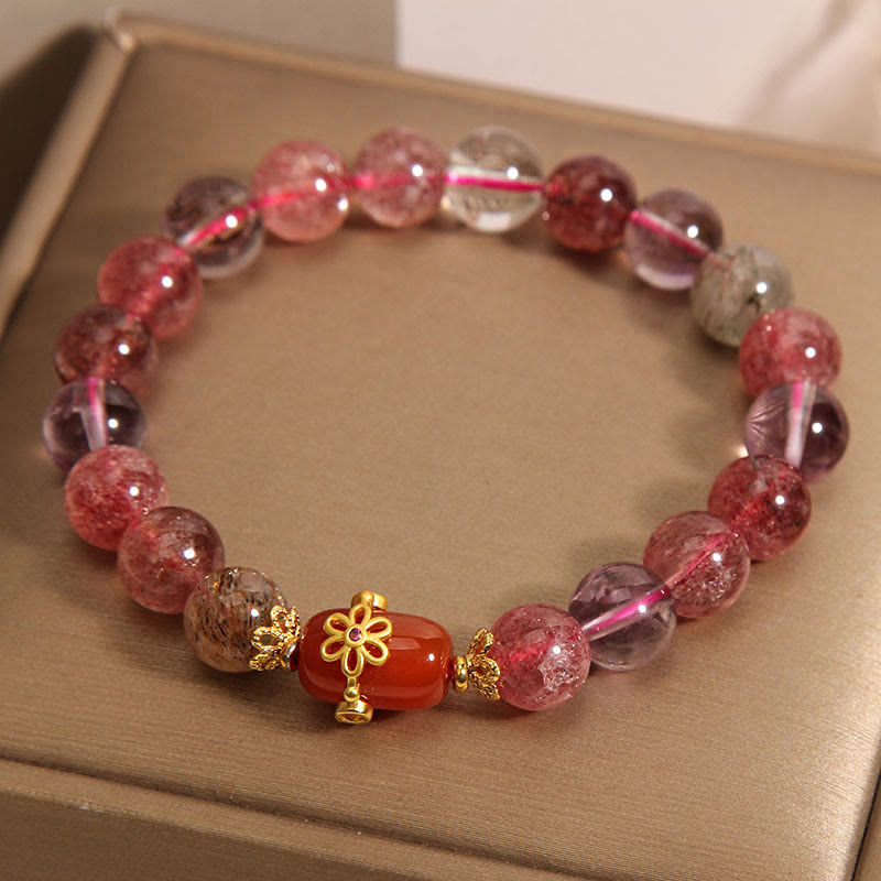 Braccialetto di positività in agata rossa con cristalli naturali Super Seven Buddha Stones