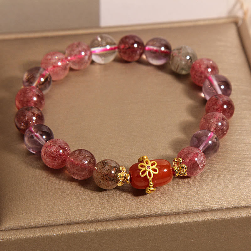 Braccialetto di positività in agata rossa con cristalli naturali Super Seven Buddha Stones