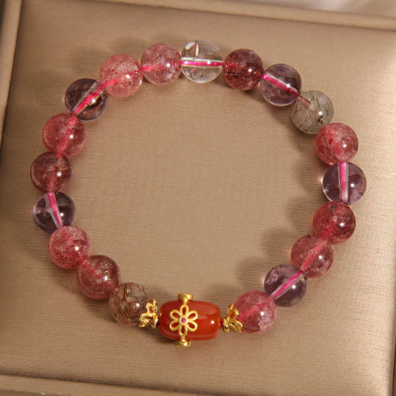 Braccialetto di positività in agata rossa con cristalli naturali Super Seven Buddha Stones