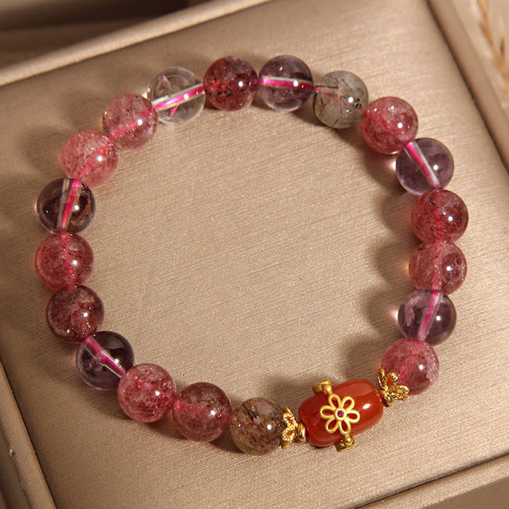 Braccialetto di positività in agata rossa con cristalli naturali Super Seven Buddha Stones