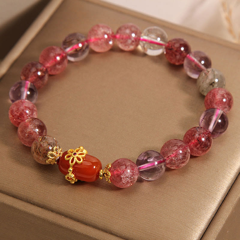 Braccialetto di positività in agata rossa con cristalli naturali Super Seven Buddha Stones